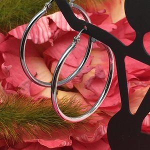 Vintage 925 Sterling Silver Italian Hoop Earrings 1.25" Latch Hook